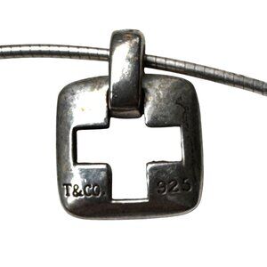 Tiffany & Co. 925 Sterling Silver Cross Pendant Necklace On Snake Chain